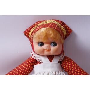 60s 70s Hand Made Rag Doll Large, Dressed, Plush, Doll, 19", White Dress, Soft